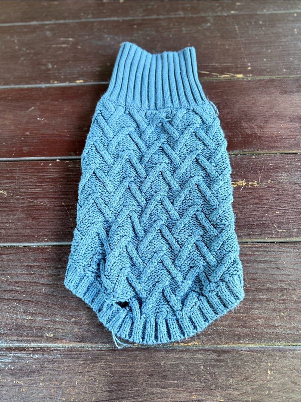 Blue Cable Knit Dog Sweater Size S Warm Ribbed Turtleneck with Leg Holes
